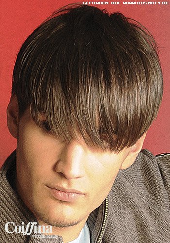Short-Cut mit längerem Deckhaar ins Gesicht gestylt
