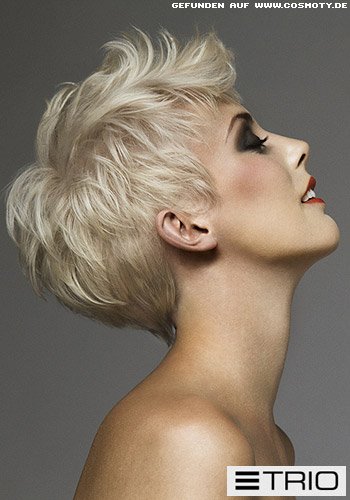 Stufiger Short-Cut mit aufgestylten Spitzen im Deckhaar