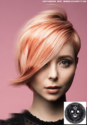 Superkurzer Bob mit asymetrischem Pony in Trendfarbe Blorange